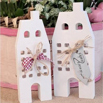 Lichthäuser Grachtenhäuser im 2 er Set | weiße Raysin Deko Häuser | Stadthäuser | Geschenkidee | Hygge Scandi style