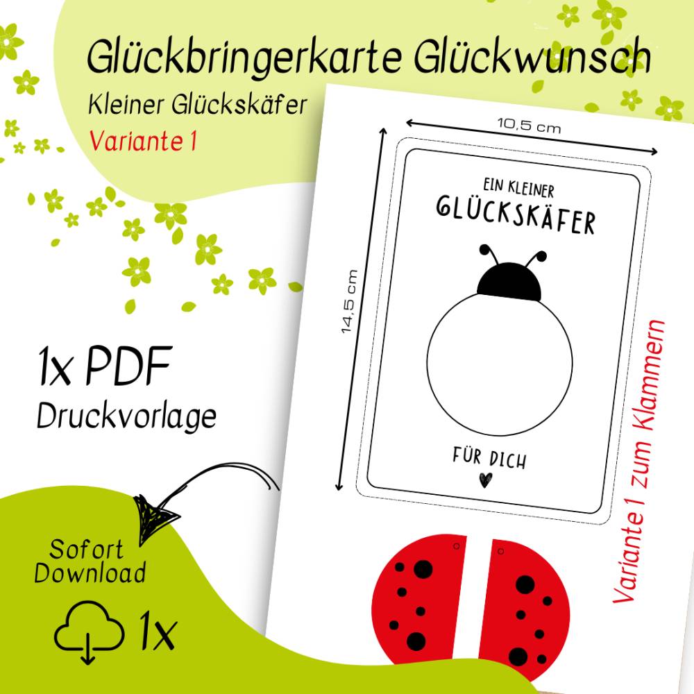 Druckvorlage Glückskäfer - Glücksbringer - ausdrucken - Grußkarte - Glückwunsch - Marienkäfer Bild 2