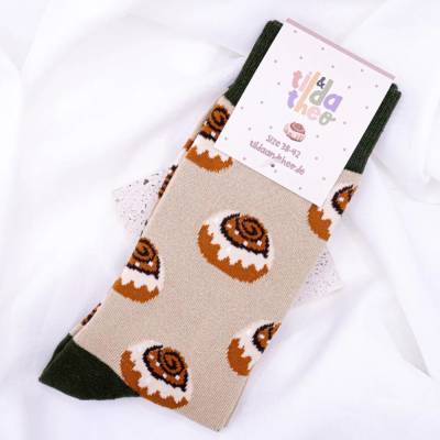 Socken Zimtschnecke Baumwollsocken Schweden Kanelbulle - Zimtschneckensocke witziges Accessoire - Geschenk Cinnamon Bun 