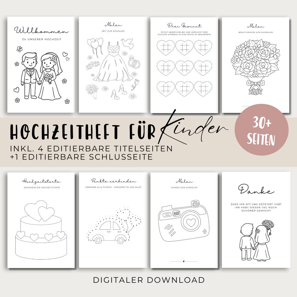 Hochzeit Malbuch für Kinder, Beschäftigung Malbuch Gastgeschenk, PDF digitaler Download, editierbare Titelseite Bild 1
