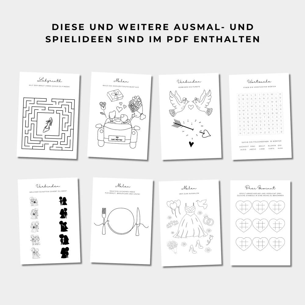 Hochzeit Malbuch für Kinder, Beschäftigung Malbuch Gastgeschenk, PDF digitaler Download, editierbare Titelseite Bild 5