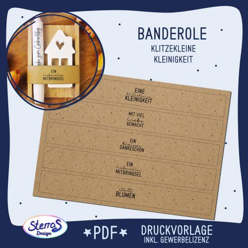 Druckvorlage Banderole "eine klitzekleine Kleinigkeit" in PDF zum ausdrucken inkl. Gewerbelizenz