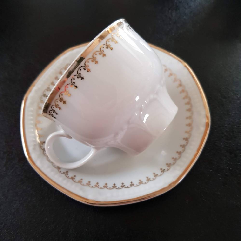Vintage Kaffeegedeck Mitterteich Bavaria Porzellan Goldrand – Tasse & Untertasse 70er Jahre neuwertig