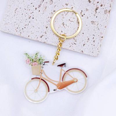 Schlüsselanhänger Fahrrad Blumenkorb aus Acryl Geschenk - Geschenk Wohnung - Schlüssel Frühling Sommer Fahrradkorb 