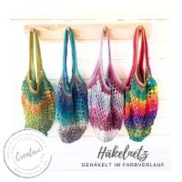 Gehäkeltes Einkaufsnetz bunt aus 100 % Polyacryl, wiederverwendbare Netztasche für Markt, Alltag, Strand und Einkauf
