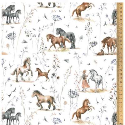 Acufactum Baumwolle-Stoff Wiesenwind und Pferdesommer 25cmx150cm Neue Serie