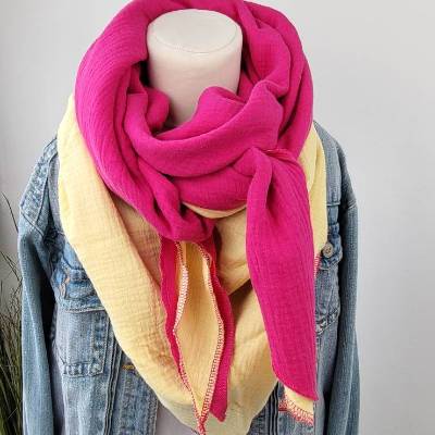 2 Musselintücher in Pink & Gelb, Sommerkollektion, Mix deine Tücher, Dreieckstuch, Musselinschal, Halstuch Größe XXL