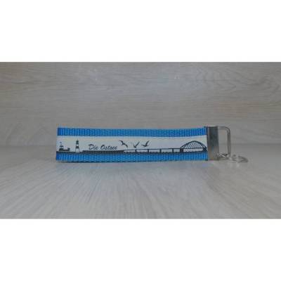 Schlüsselband Geschenk-Schlüsselanhänger blau-Anhänger mittelblau schwarz grau  Skyline Ostsee