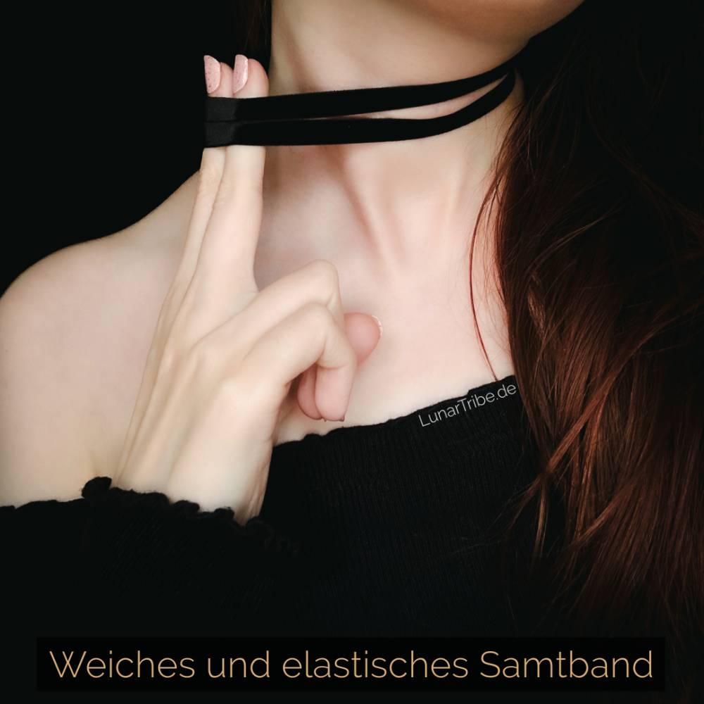 Zweireihige Samt Choker Kette  Elastisches, weiches Samthalsband in  Schwarz, handgefertigt, grenverstellbar