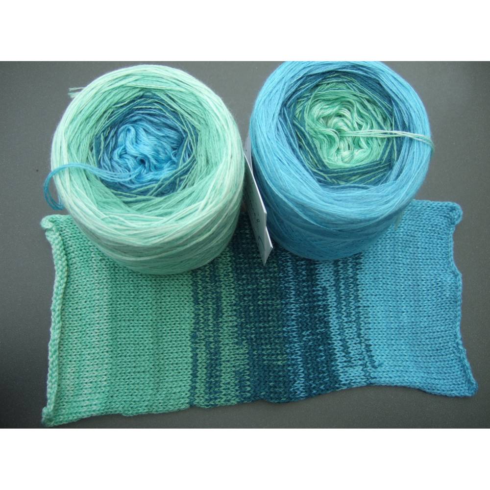 100% Schurwolle Merino extrafein Bobbel gefachter Farbverlauf Wolke 7 Bodensee 3-fädig Bild 4