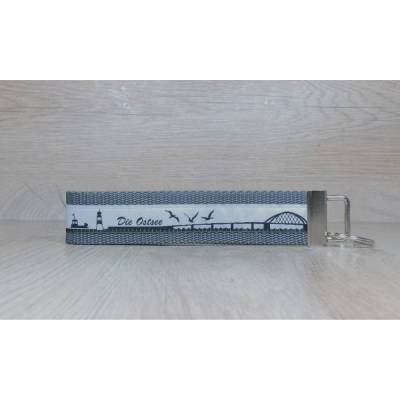 Schlüsselband Geschenk-Schlüsselanhänger grau-Anhänger anthrazit schwarz Ostsee maritim