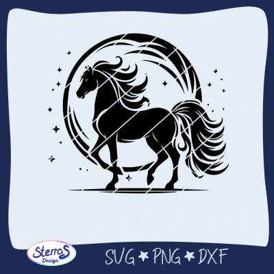 Pferdemotiv "Pferdestolz" • Silhouette als Plotterdatei & Laserdatei • Pferd mit Mond & Sternen • SVG DXF PNG