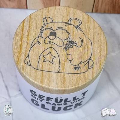 Döschen "lucky Bär" – Metallbox in Holzoptik mit Gravur, vielseitig & dekorativ