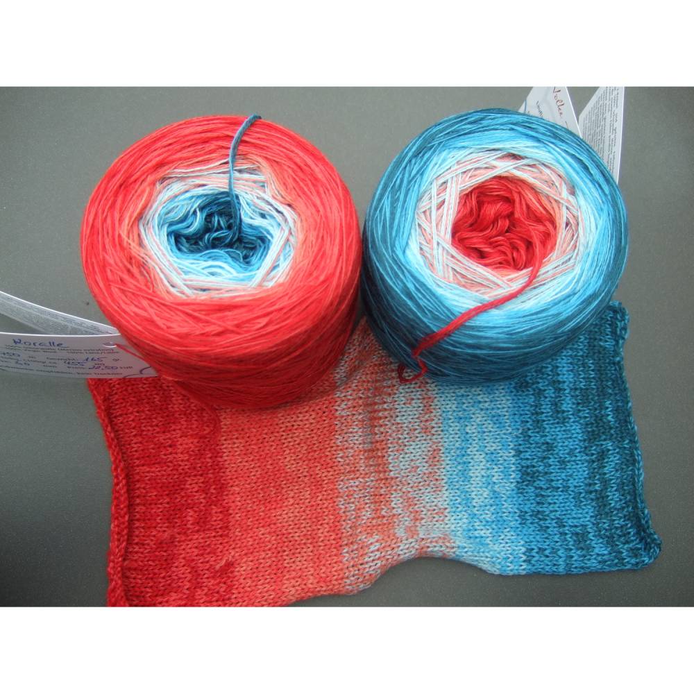 100% Schurwolle Merino extrafein Bobbel gefachter Farbverlauf Wolke 7 Koralle 4-fädig Bild 4