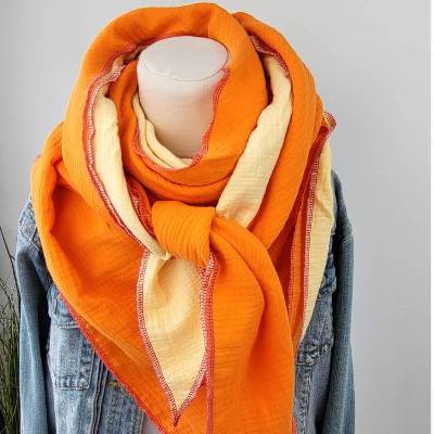 2 leichte Musselintücher in Orange & Gelb, Sommerkollektion, Mix deine Tücher, Dreieckstuch, Musselinschal, Halstuch