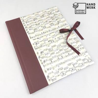 Notenmappe für 32,5 x 24 cm, Mappe mit Klappen, dunkelrot, Füllhöhe 3 cm, handgefertigt