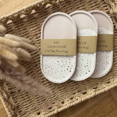 Oval Tray Shiny Beige Terrazzo Spiegel 