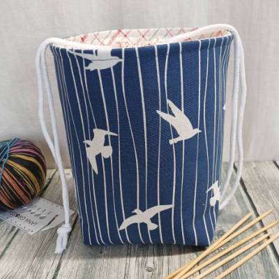 Projekttasche, Projektbeutel, Handarbeitstasche, Stricktasche, Utensilo blau Möwen Gr. M