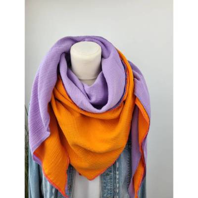 2 Musselintücher in Flieder/Lila & Orange, Sommerkollektion, Mix deine Tücher, Dreieckstuch, Musselinschal,