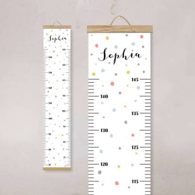 Personalisierte Messlatte Kinderzimmer "Konfetti/Punkte" – Wachstumstabelle Baby Geschenk – Messlatte mi