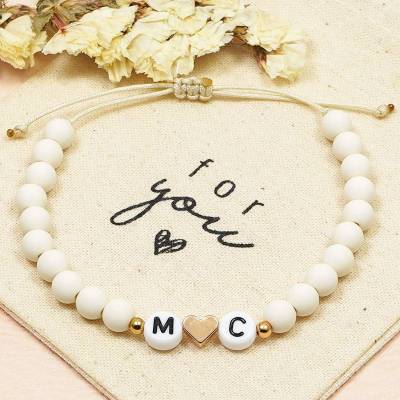 Personalisiertes Armband, Buchstaben, Herz, Freundschaftsarmband, Perlenarmband, Namensarmband, Geschenk, Liebe