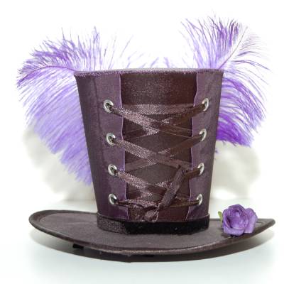 Mini-Hütchen - Gothic Fascinator Hochzeit Korsettschnürung Federn