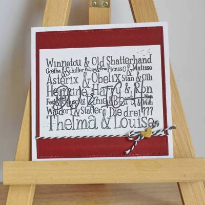 Handgemachte Grußkarte DU & ICH – Karte mit berühmten Paaren & goldenem Herz, 12,5 x 12,5 cm