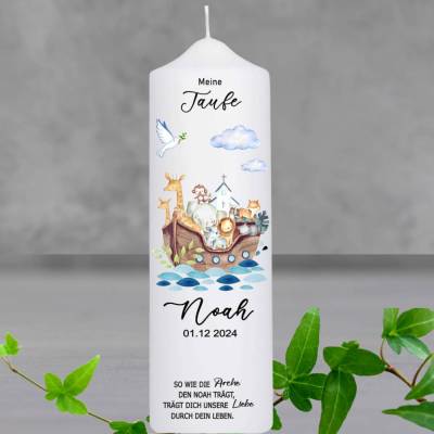 Taufkerze "Arche Noah", ein Taufgeschenk für Jungen und Mädchen, Maße 25x8 cm, Tauf- und Paten