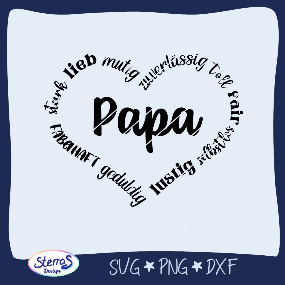 Plotterdatei Papa Herz – positives Textdesign mit Adjektiven – SVG DXF PNG – Vatertagsgeschenk – Laser & Plotter Bild 1