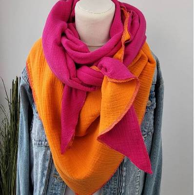 2 Musselintücher in Orange & Pink, Sommerkollektion, Mix deine Tücher, Dreieckstuch, Musselinschal,
