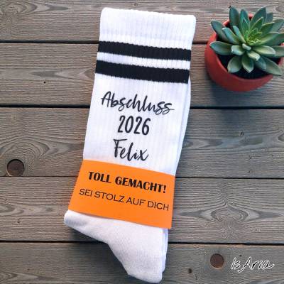 Abschluss 2026 Socken, Schulabschluss, Personalisierbar, Tennissocken, Strümpfe, Geschenkidee