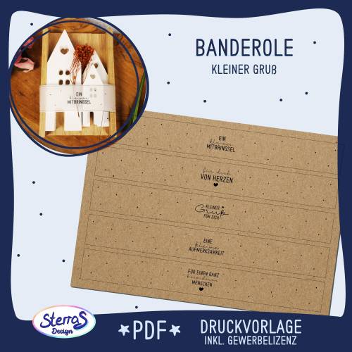 Druckvorlage Banderole "kleiner Gruß" als PDF zum ausdrucken