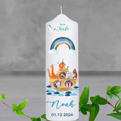 Taufkerze "Arche Noah", ein Taufgeschenk für Jungen und Mädchen, Maße 25x8 cm, Tauf- und Paten