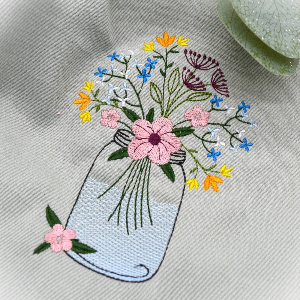 Stickdatei Vase Blumenglas Blumen Bild 1