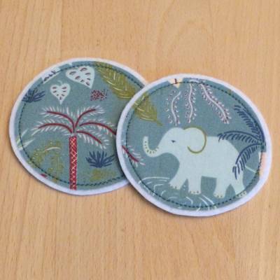 1 Paar Bügelflicken, rund 7,5 cm, Dschungelmotiv, Biobaumwolle, Handarbeit