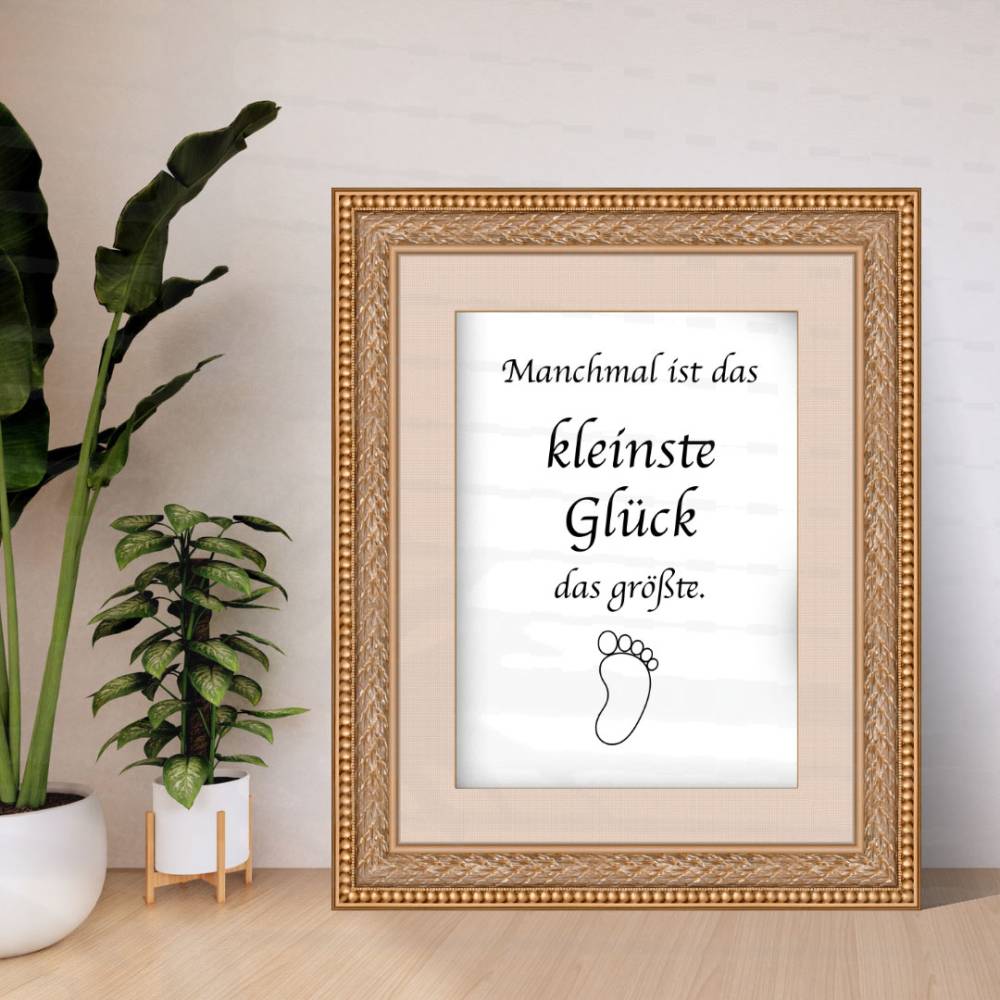Poster DIN A4 – „Manchmal ist das kleinste Glück das größte“ | Spruchposter | Typografie | minimalistisch | schwarz-weiß Bild 1