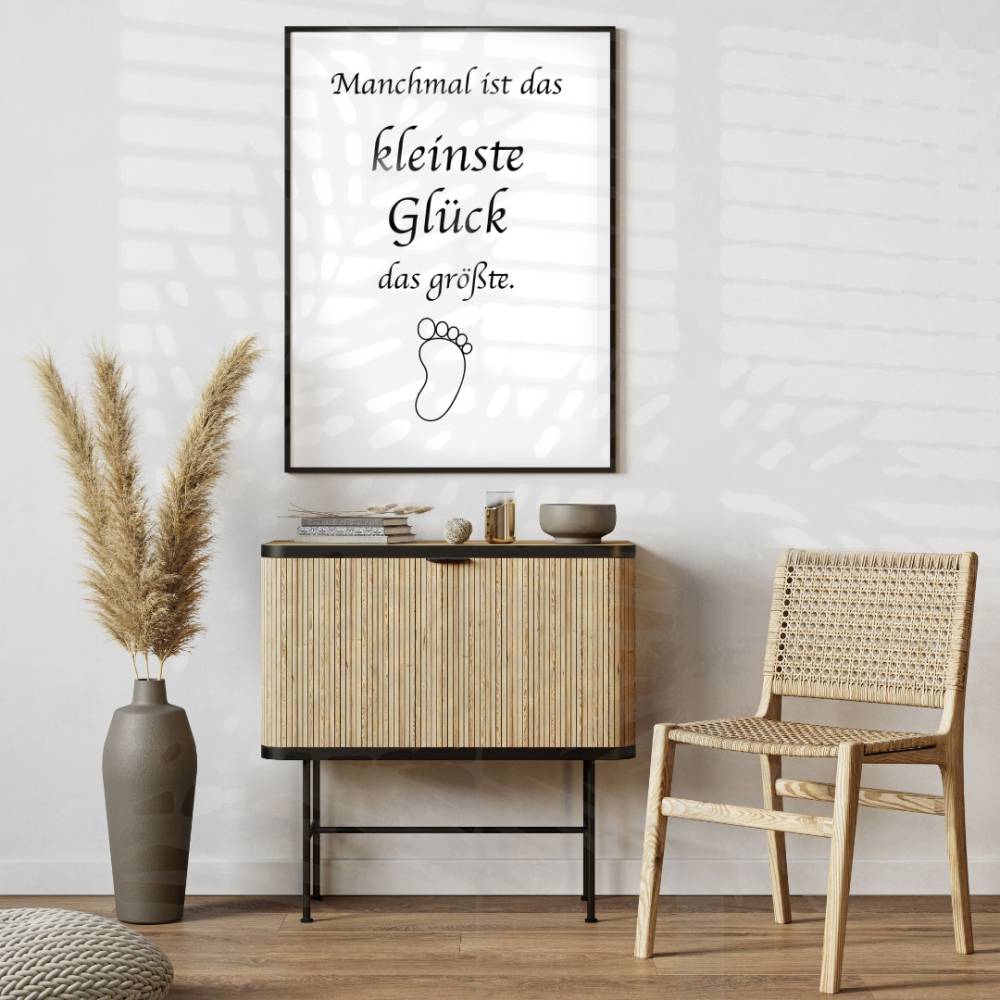Poster DIN A4 – „Manchmal ist das kleinste Glück das größte“ | Spruchposter | Typografie | minimalistisch | schwarz-weiß Bild 2