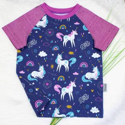 Einhorn | T-Shirt | Shirt | Mädchenshirt | Regenbogen | Mädchen | handmade | Baumwollshirt | marine | beere | kurzarm