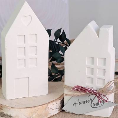 Lichthäuser weiß im 2er Set aus Raysin im Hygge Scandi Style Shabby Dekohäuser Ganz-Jahresdekoration