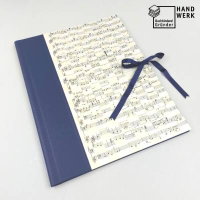Notenmappe für 32,5 x 24 cm, Mappe mit Klappen, dunkelblau, Füllhöhe 3 cm, handgefertigt