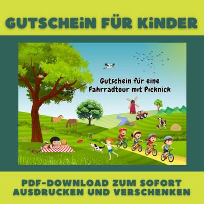 Gutschein für eine Fahrradtour mit Picknick, Gutscheine für Kinder, Gutschein zum Ausdrucken, Gutscheinkarte