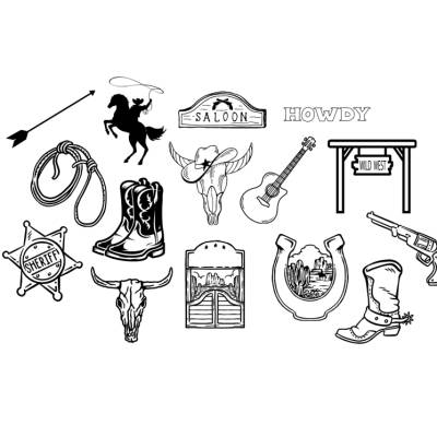  Cowboy Western Bundle PNG SVG Datei - Download Plotterdatei - svg png Datei - Cowgirl Boots Stiefel Stier Schädel Howdy