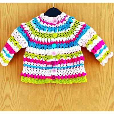 Gehäkelte Jacke in Handarbeit Mädchen  2 - 3 Jahre  98 - 110 Strickjacke  Kinderjacke