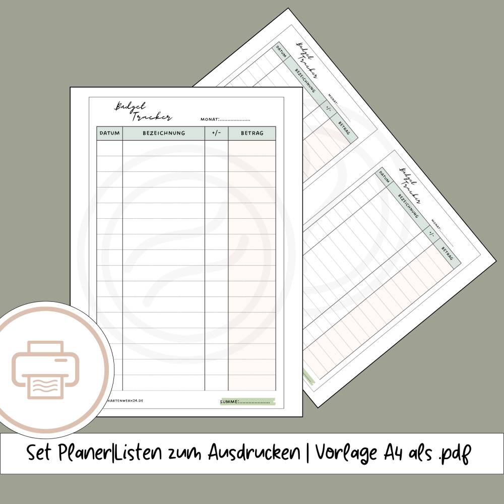 Budget Tracker monatliches Budget zum Ausdrucken, 1xA4 und 2xA5 Bild 1