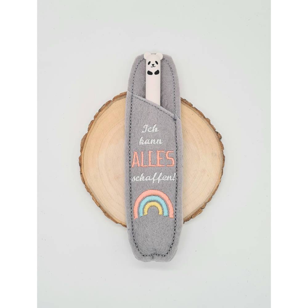 Stickdatei Etui für Kugelschreiber Schulkind – ITH Stickmuster Regenbogen, Affirmation Einschulung Bild 2