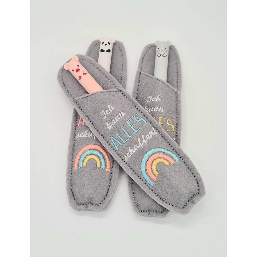 Stickdatei Etui für Kugelschreiber Schulkind – ITH Stickmuster Regenbogen, Affirmation Einschulung Bild 4