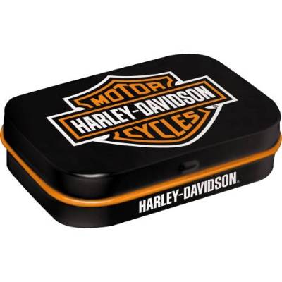 Harley-Davidson Pillendose – Kleine Biker-Dose aus Stahlblech mit Pfefferminzdragees
