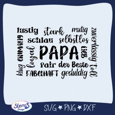 Plotterdatei & Laserdatei Papa – SVG DXF PNG – Wortwolke mit liebevollen Begriffen – Vatertagsgeschenk