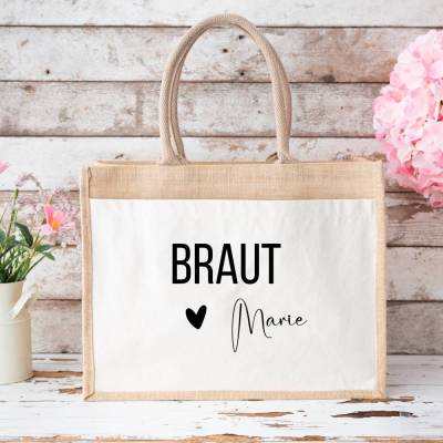 Personalisierte Jute-Tasche zur Hochzeit & JGA – für Braut, Trauzeugin & Co.