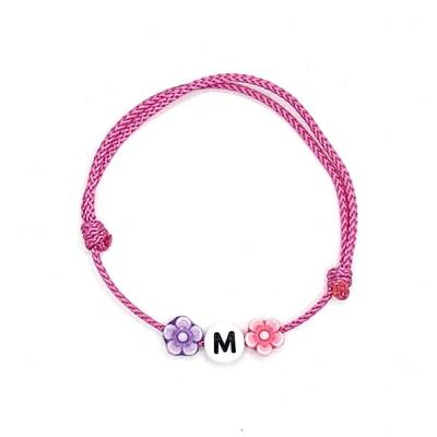 Armband mit Blumen und Wunschtext, Namensarmband, Armband in Wunschfarben